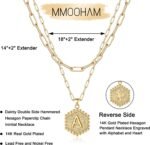 M MOOHAM Dainty Layered Initial Necklaces for Women Trendy, 14K Real Gold Plated Paperclip Chain Necklace Cute Hexagon Letter Pendant Initial Choker Necklace Gold Layered Necklaces for Women - Image 4