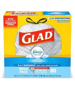 Glad Tall Kitchen Drawstring Trash Bags – OdorShield 13 Gallon Grey Trash Bag, Febreze Fresh Clean – 80 Count