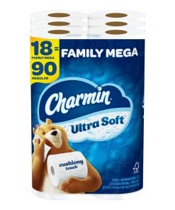 Charmin Ultra Soft Cushiony Touch Toilet Paper, 18 Family Mega Rolls = 90 Regular Rolls