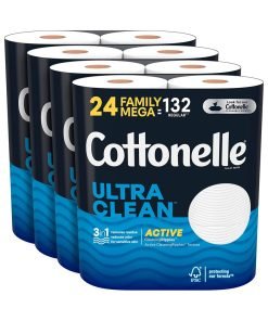 Cottonelle Ultra Clean Toilet Paper with Active CleaningRipples Texture, Strong Bath Tissue, 24 Family Mega Rolls (24 Family Mega Rolls = 132 Regular Rolls), 388 Sheets per Roll, Packaging May Vary
