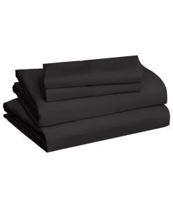 Amazon Basics Lightweight Super Soft Easy Care Microfiber 4 Piece Bed Sheet Set with 14-Inch Deep Pockets, Queen, Black, Solid