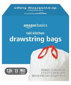 Amazon Basics Tall Kitchen Drawstring Trash Bags, 13 Gallon, 120 Count (Previously Solimo)