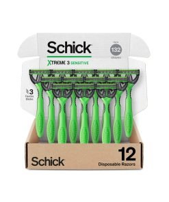 Schick Xtreme 3 Original Sensitive Razor — Disposable Razors Men, Head Razor, Razors for Men Sensitive Skin, 12 Count