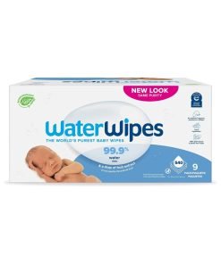 WaterWipes Plastic-Free Original Baby Wipes, 99.9% Water Based Wipes, Unscented & Hypoallergenic for Sensitive Skin, 540 Count (9 packs), Packaging May Vary