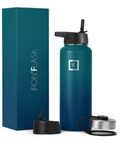 IRON °FLASK Sports Water Bottle – 40oz, 3 Lids (Straw Lid), Leak Proof – Stainless Steel Gym & Sport Bottles for Men, Women & Kids – Double Walled, Insulated Thermos, Metal Canteen