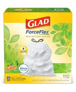 GLAD ForceFlex Tall Kitchen Drawstring Trash Bags, 13 Gallon White Trash Bag for Kitchen Trash Can, Gain Original Scent, Odor Shield, Odor Eliminator, Leak Protection, 110 Count