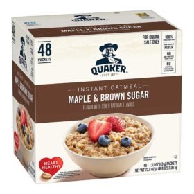 Quaker Instant Oatmeal, Maple & Brown Sugar, Individual Packets, 1.51 Ounce (Pack of 48)