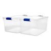 HOMZ Heavy Duty Modular Stackable Storage Tote Containers with Latching Lids, 66 Quart Capacity, Clear, 2 Pack