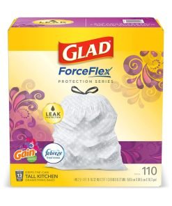 Glad Trash & Food Storage ForceFlex Protection Series Tall Trash Bags, 13 Gal, Gain Moonlight Breeze with Febreze, 110 Ct (Package May Vary)