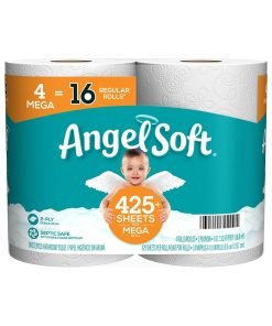Angel Soft® Toilet Paper, 4 Mega Rolls = 16 Regular Rolls, 2-Ply Bath Tissue