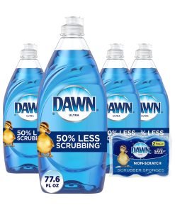 Dawn Ultra Dishwashing Liquid Dish Soap (4×19.4 Fl oz) + Non-Scratch Sponge (2 Count), Original Scent