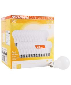 SYLVANIA LED A19 Light Bulb, 60W Equivalent, Efficient 8.5W, 10 Year, 2700K, 800 Lumens, Frosted, Soft White – 24 Pack (74765), Packaging may vary.