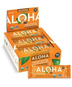 ALOHA Organic Plant Based Protein Bars |Peanut Butter Chocolate Chip | 12 Count, 1.98oz Bars | Vegan, Low Sugar, Gluten Free, Paleo, Low Carb, Non-GMO, Stevia Free, Soy Free, No Sugar Alcohols