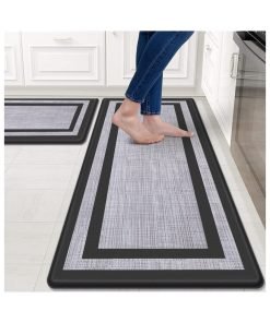 Mattitude Kitchen Mat 2 PCS Cushioned Anti-Fatigue Kitchen Rugs Non-Skid Waterproof Kitchen Mats and Rugs Ergonomic Comfort Standing Mat for Kitchen, Floor, Office, Sink, Laundry, Black and Gray