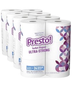 Amazon Brand – Presto! 308-Sheet Mega Roll Toilet Paper, Ultra-Strong, 6 Count (Pack of 4), 24 Count = 96 Regular Rolls