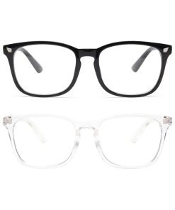 livho 2 Pack Blue Light Blocking Glasses, Computer Reading/Gaming/TV/Phones Glasses for Women Men,Anti Eyestrain & UV Glare (Light Black+Clear)