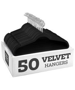 Zober Velvet Hangers 50 Pack – Black Hangers for Coats, Pants & Dress Clothes – Non Slip Clothes Hanger Set w/ 360 Degree Swivel, Holds up to 10 lbs – Strong Felt Hangers for Clothing