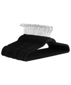 Amazon Basics Slim, Velvet, Non-Slip Suit Clothes Hangers, Black/Silver – Pack of 50
