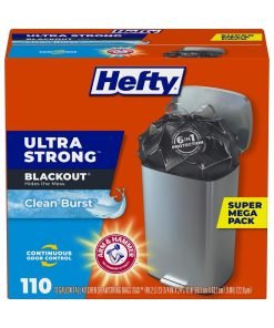 Hefty Ultra Strong Tall Kitchen Trash Bags, Blackout, Clean Burst, 13 Gallon, 110 Count