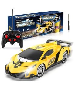 Growsland Remote Control Car, RC Cars Xmas Gifts for Kids 1/18 Electric Sport Racing Hobby Toy Car Yellow Model Vehicle with Lights and Controller Kids Toys Gifts for 4 5 6 7 8-12 Year Old Boys Girls