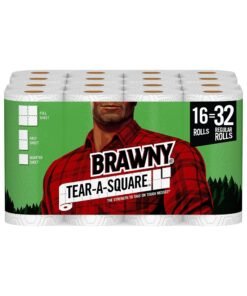 Brawny Tear-A-Square Paper Towels, 16 Double Rolls = 32 Regular Rolls, 3 Sheet Size Options, Quarter Size Sheets