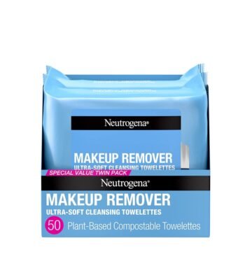 Neutrogena Cleansing Fragrance Free Makeup Remover Face Wipes, Cleansing Facial Towelettes for Waterproof Makeup, Alcohol-Free, Unscented, 100% Plant-Based Fibers, Twin Pack, 2 x 25 ct