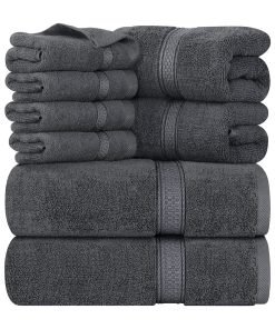 Utopia Towels 8-Piece Premium Towel Set, 2 Bath Towels, 2 Hand Towels, and 4 Wash Cloths, 600 GSM 100% Ring Spun Cotton Highly Absorbent Towels for Bathroom, Gym, Hotel, and Spa (Grey)