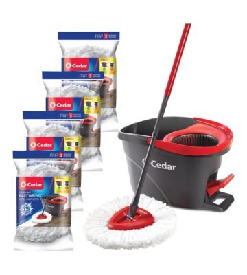 O-Cedar Easywring Microfiber Spin Mop & Bucket Floor Cleaning System with 4 Extra Refills