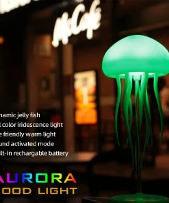 Aurora Mood Light, Dynamic Jellyfish LED Lamp, RGB Gradient, Voice Control, Hanging Indoor Light, Eye-Friendly Warm Light, Sound Activated, Rechargeable Battery, USB Dual Power, Plastic Material, Button Switch, ≤36V, 600mAh Battery Capacity