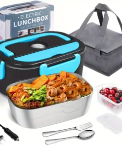 Electric Lunch Box Faster Food Warmer, 60.87oz Larger Self Heating,12V 24V 110V Portable Food Heater for Car Truck Work,Leakproof Removable Container with Cutlery for Adults