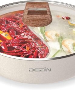 Dezin Double Flavor Hot Pot with Divider, Non-stick Shabu Shabu 5 Quart Double Sided 12 Inch Divided Pot for Induction Cooker