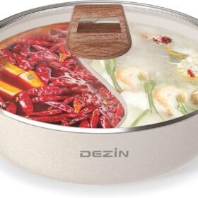 Dezin Double Flavor Hot Pot with Divider, Non-stick Shabu Shabu 5 Quart Double Sided 12 Inch Divided Pot for Induction Cooker